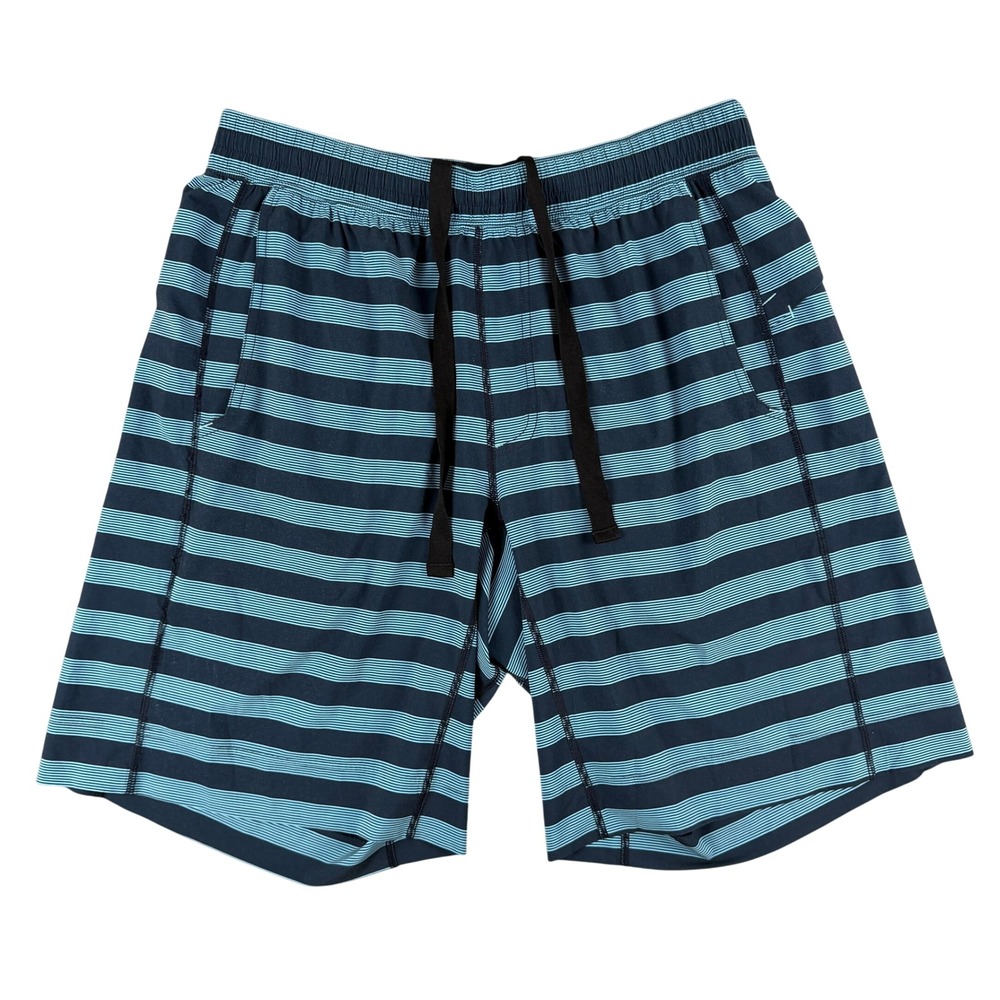 Lululemon Athletic Shorts Mens L Blue Striped Drawstring Activewear Performance